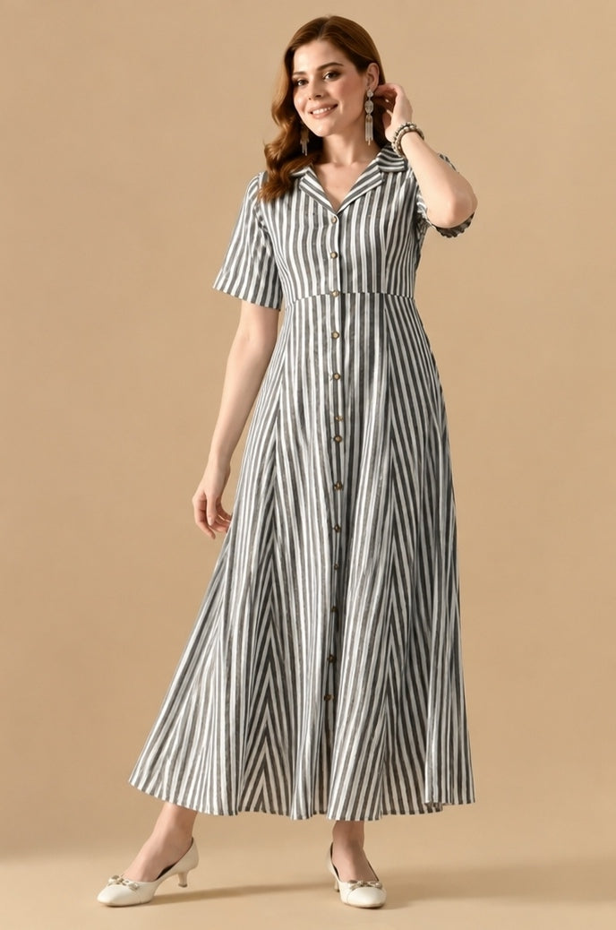 Sweet Miss Black &White Striped Cotton Maxi For.......