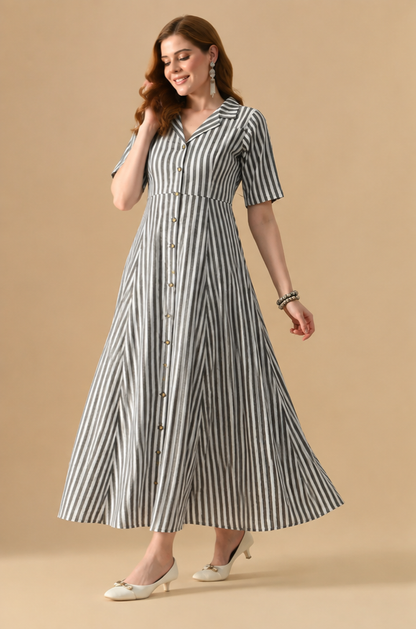 Sweet Miss Black &White Striped Cotton Maxi For.......