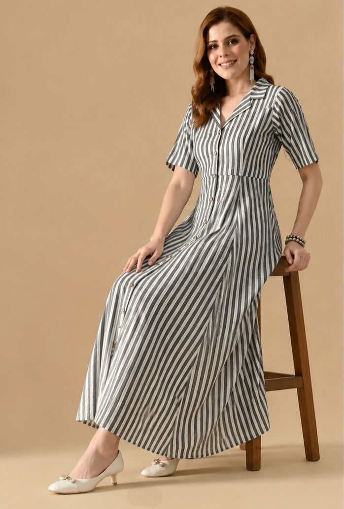 Sweet Miss Black &White Striped Cotton Maxi For.......