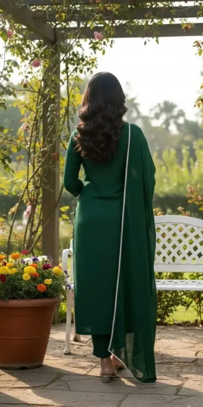Women’s Elegant Dark Green Embroidered Straight Kurta Set with Dupatta | Festive & Ethnic Wear