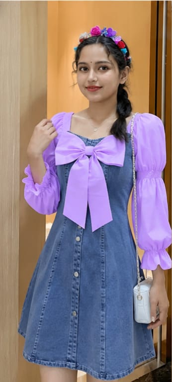 Chic Bow Front A-Line Denim Dress And Harper Bow